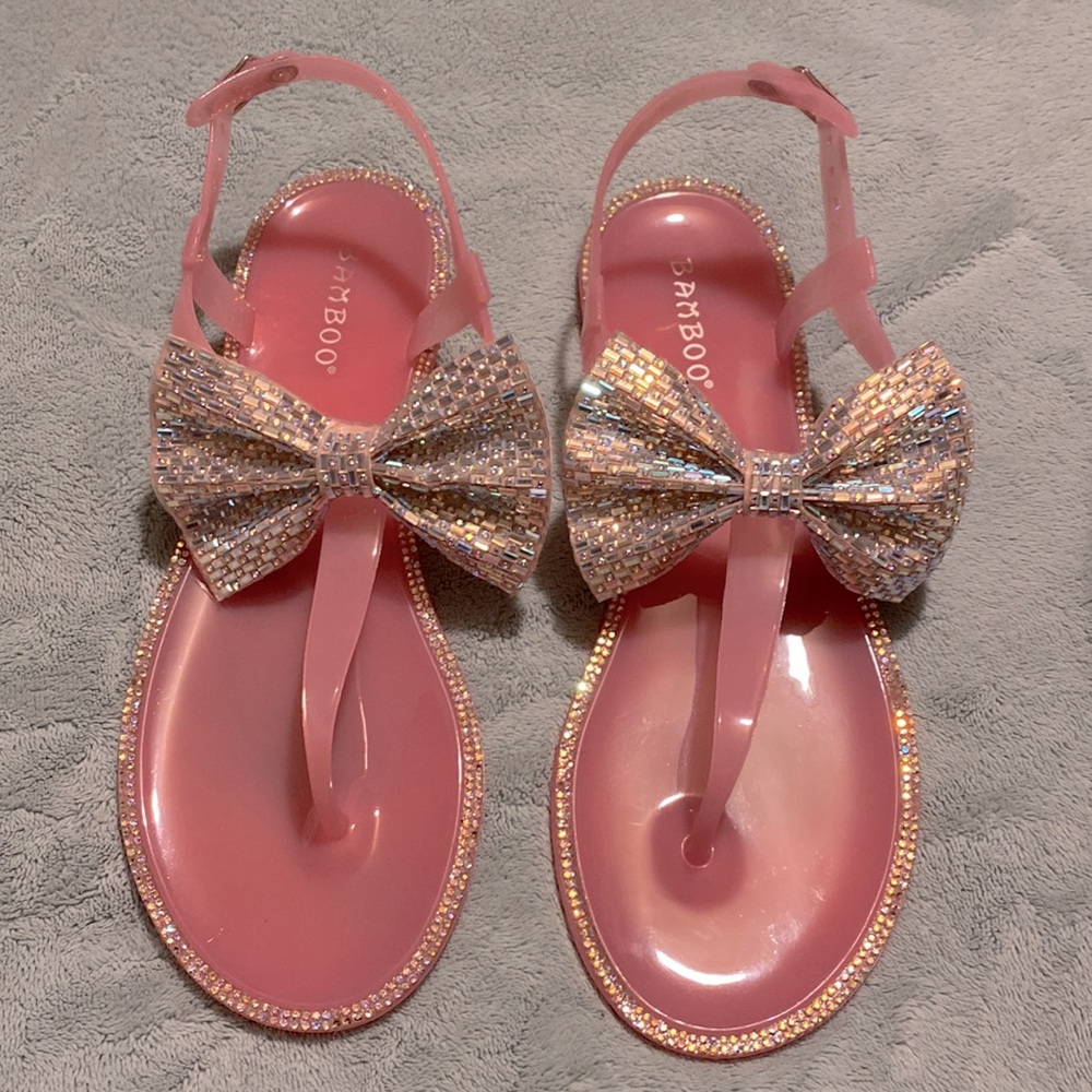 Rhinestone Bow Jelly Sandals